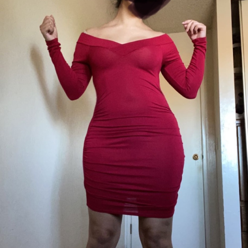 Red long-sleeved dress
